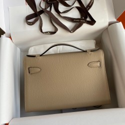 Hermes Kelly Pochette Handmade Bag In Trench Epsom Calfskin