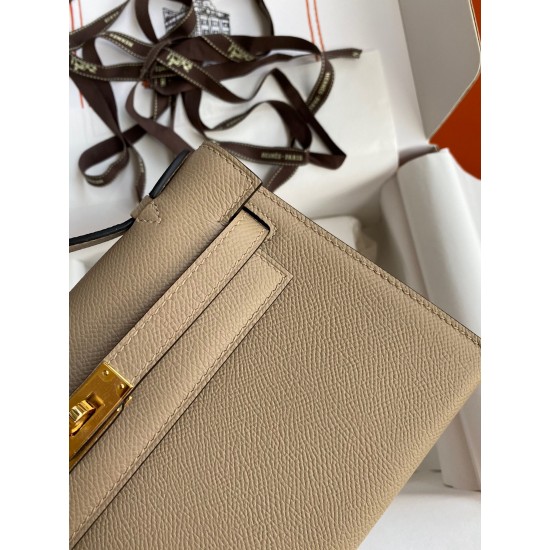 Hermes Kelly Pochette Handmade Bag In Trench Epsom Calfskin