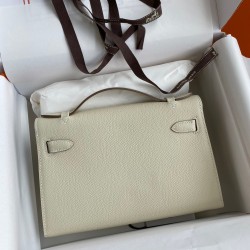 Hermes Kelly Pochette Handmade Bag In Craie Epsom Calfskin