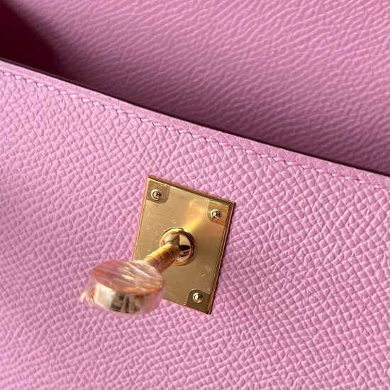 Hermes Kelly Pochette Handmade Bag In Mauve Sylvestre Epsom Calfskin