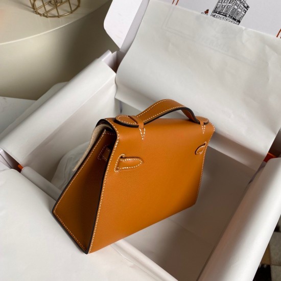 Hermes Kelly Pochette Handmade Bag In Gold Swift Calfskin