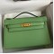 Hermes Kelly Pochette Handmade Bag In Vert Cypres Epsom Calfskin