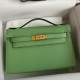 Hermes Kelly Pochette Handmade Bag In Vert Cypres Epsom Calfskin