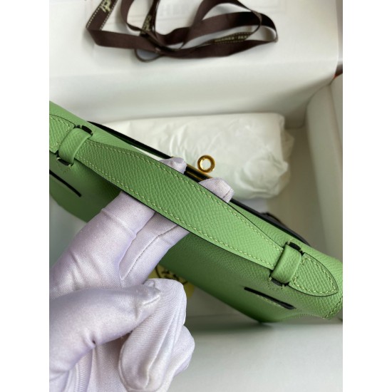 Hermes Kelly Pochette Handmade Bag In Vert Cypres Epsom Calfskin