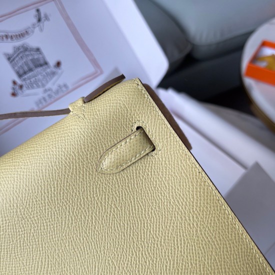 Hermes Kelly Pochette Handmade Bag In Jaune Poussin Epsom Calfskin