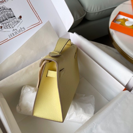 Hermes Kelly Pochette Handmade Bag In Jaune Poussin Epsom Calfskin