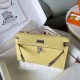 Hermes Kelly Pochette Handmade Bag In Jaune Poussin Epsom Calfskin