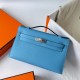 Hermes Kelly Pochette Handmade Bag In Blue du Nord Epsom Calfskin