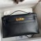 Hermes Kelly Pochette Handmade Bag In Black Swift Calfskin