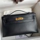 Hermes Kelly Pochette Handmade Bag In Black Swift Calfskin