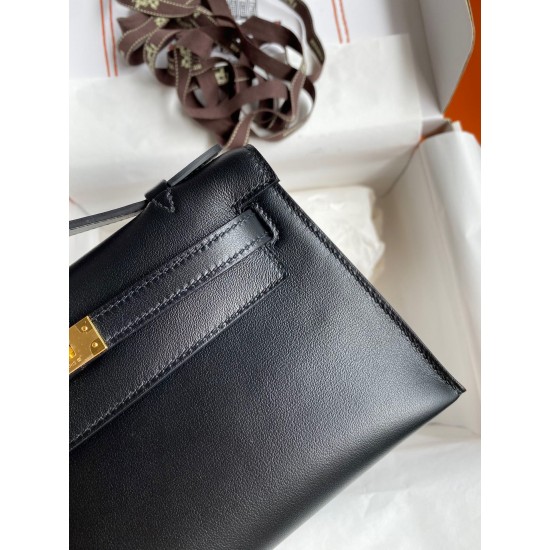 Hermes Kelly Pochette Handmade Bag In Black Swift Calfskin