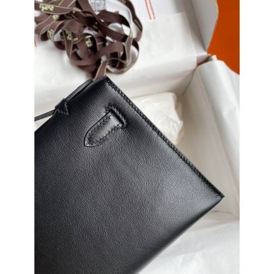 Hermes Kelly Pochette Handmade Bag In Black Swift Calfskin