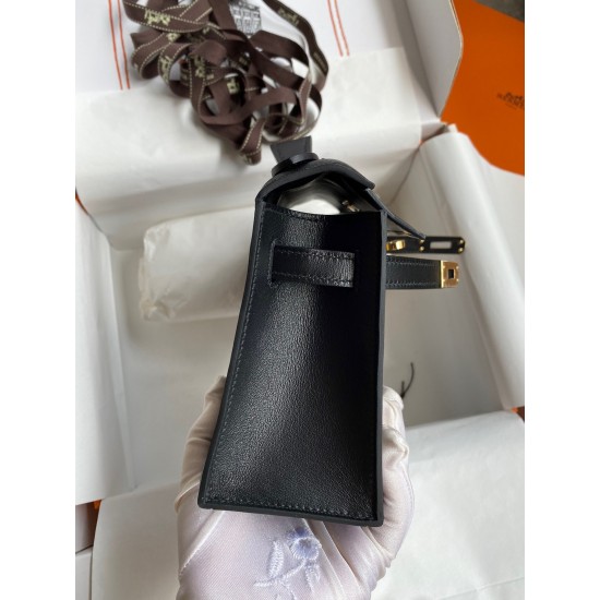 Hermes Kelly Pochette Handmade Bag In Black Swift Calfskin