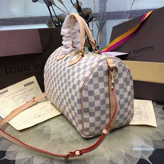 Louis Vuitton N41372 Speedy Bandouliere 35 Tote Bag Damier Azur Canvas