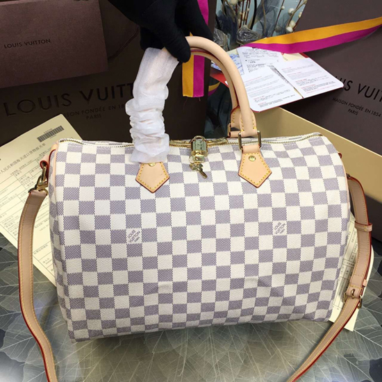 Louis Vuitton N41372 Speedy Bandouliere 35 Tote Bag Damier Azur Canvas