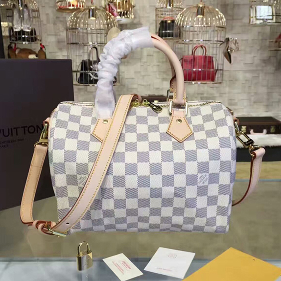 Louis Vuitton N41374 Speedy Bandouliere 25 Tote Bag Damier Azur Canvas