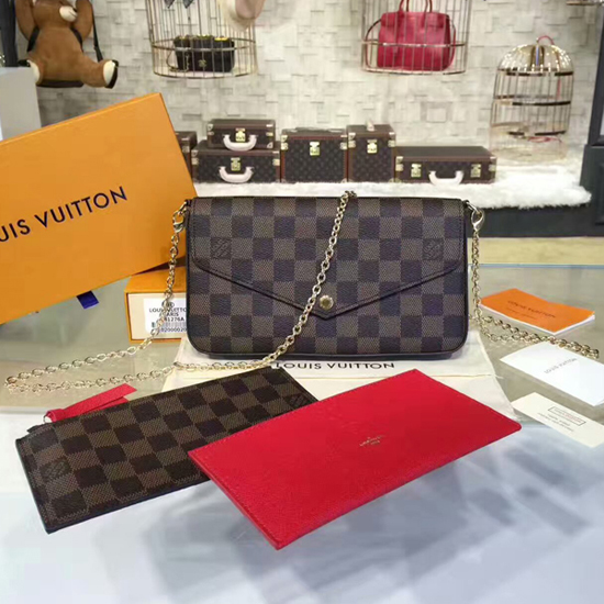 Louis Vuitton N63032 Pochette Felicie Chain Wallet Damier Ebene Canvas